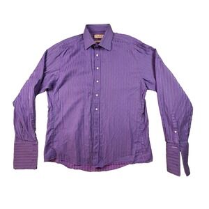 Thomas Pink Men's L Purple Stripe Slim Fit French Cuff Button Up SEE DESCRIPTION